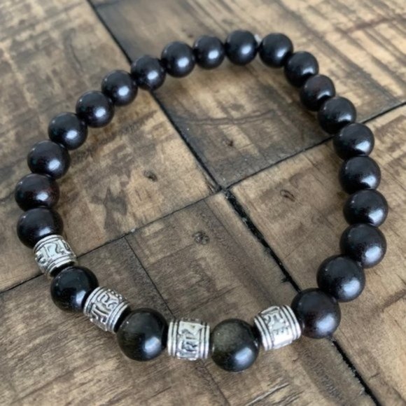goddess zodiac Jewelry - 8mm Black Gold Obsidian & Wood Bracelet
